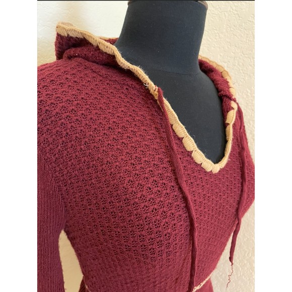 Rue21 Vintage 90's/Y2K Burgundy Hooded Bell Sleeve Sweater - Sz L - Picture 2 of 10